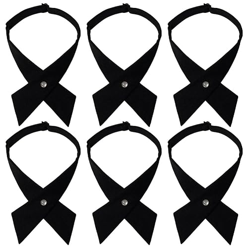 ZUYYON 6 Pcs French Girls Uniform Tie Solid Color Cross Bowtie Adjustable Neck Tie School Uniform Cross Bow Tie for Men Women(Black)