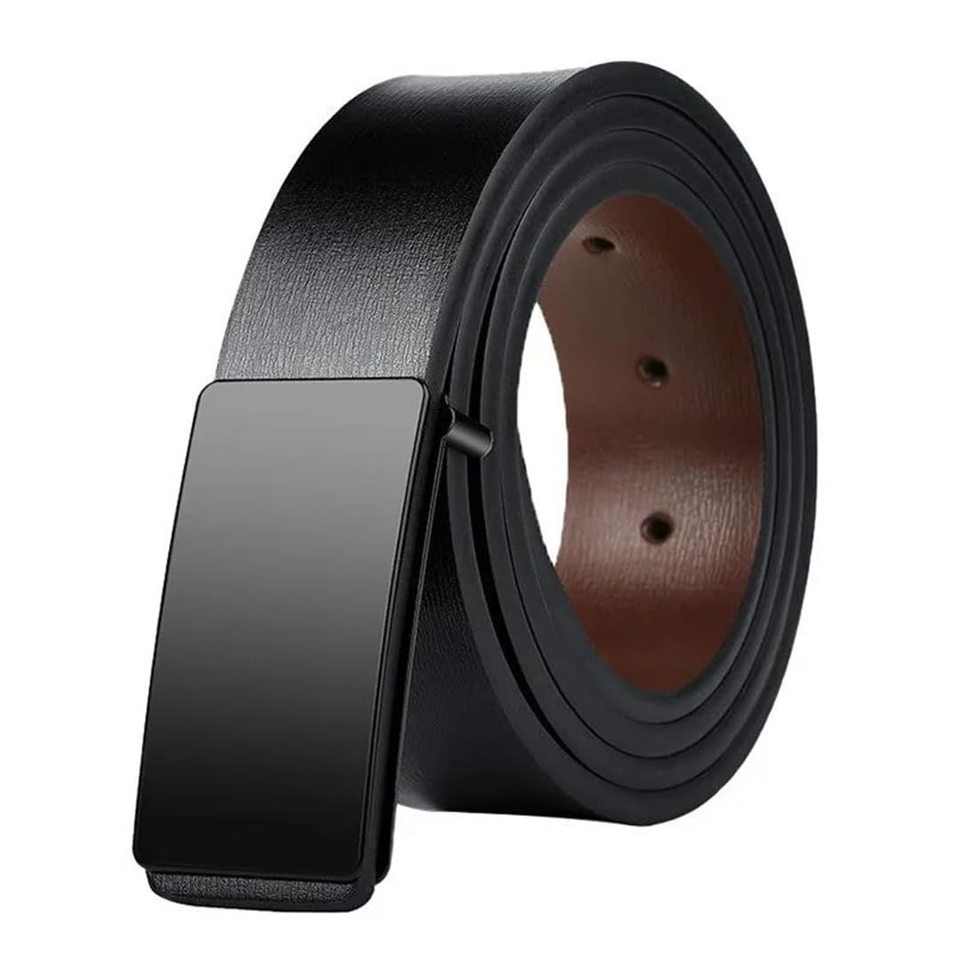 Yeuyyben Cinturón de piel sintética para hombre con hebilla suave, casual, para negocios, color negro