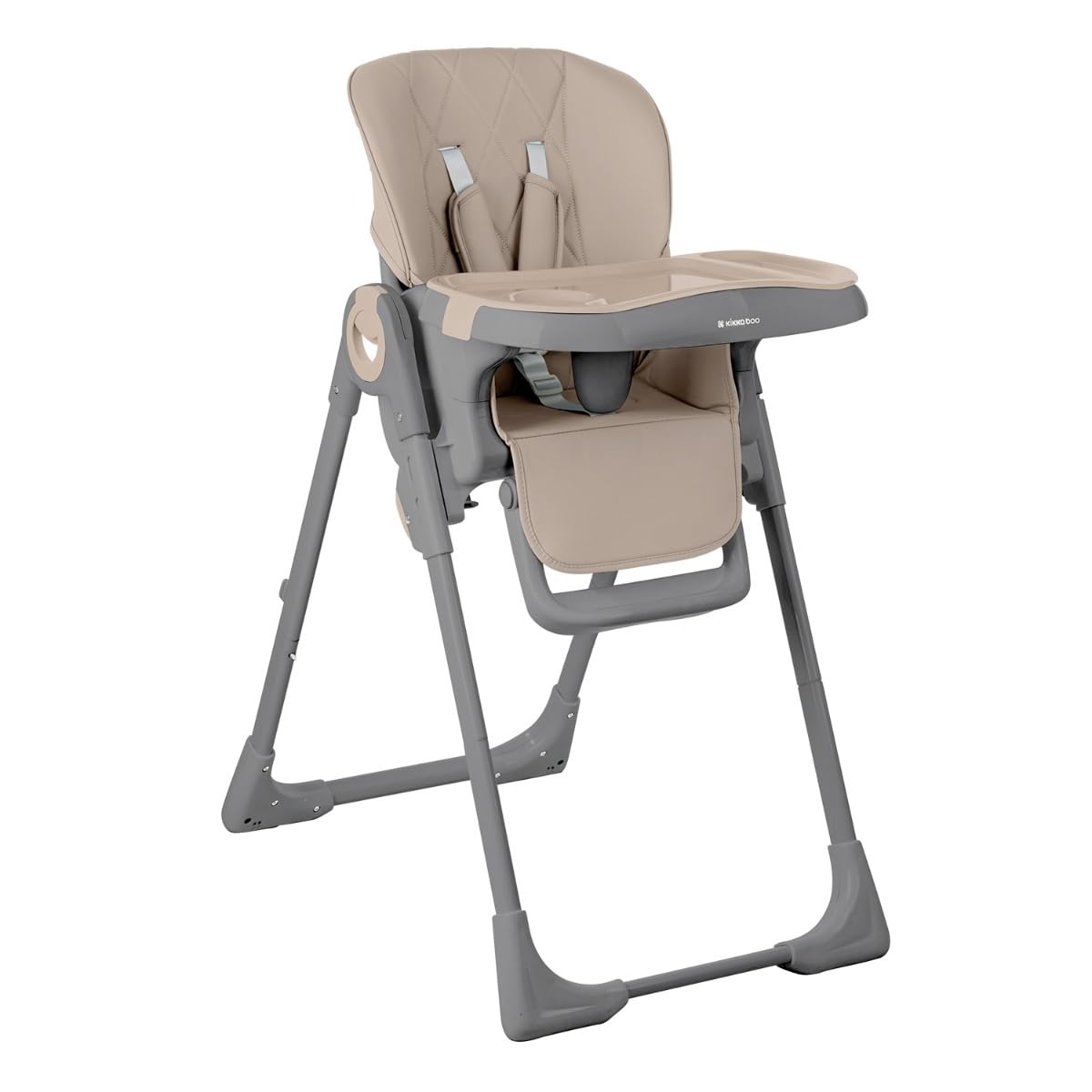 Kikkaboo, Cómoda trona regulable en altura, cinturón, doble bandeja, plegable, color:beige