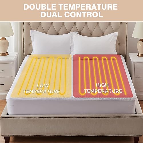 Heated Mattress Pad Queen Size - Coral Fleece Electric Mattress Warmer Dual Control with 5 Heat Settings,10Hrs Auto Off Timer Heating Mattress Cover,ETL Certified, Machine Washable,White - Thumbnail 3