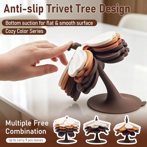 Silicone Trivets for Hot Dishes Pots and Pans - 6 Pack Tree Mat +1 Stand - image 5