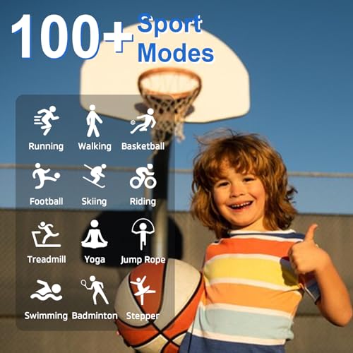 CATGIFF Fitness Tracker Montre Enfant Connectée ou Non Connectée, Montre Intelligente avec 100+ Modes de Sport, Podomètre, Moniteur de Sommeil, 1.75" Smartwatch, Cadeau Ado Garçon Fille 5-16 Ans Noir – Image 5