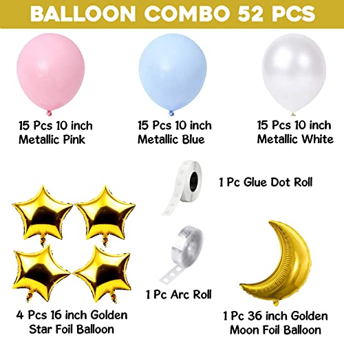 Image of Party Propz Baby Shower -White Latex Balloons Arc with Golden Moon Foil Combo 52Pcs for, Baby 1st Birthday, House Warming Party Decoration