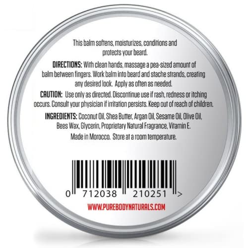 Natural Beard Balm For Men, Non-Greasy Beard Wax And Conditioner For Beard Growth, Amber Musk Scent Mustache Wax, Cruelty-Free, Beard Conditioner, Softening Beard Care By Pure Body Naturals, 1.75Oz #TOP6