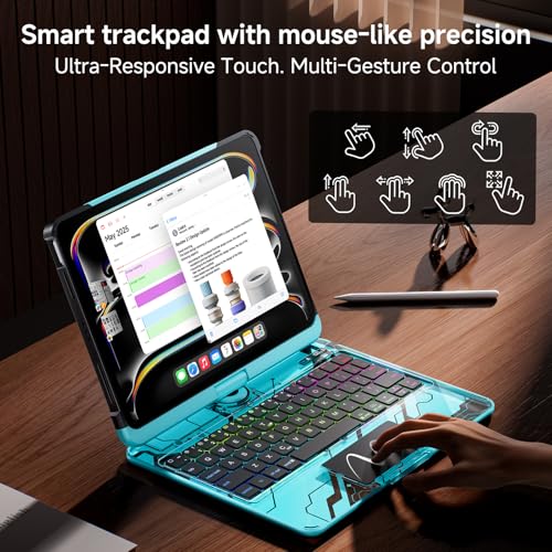 Image of Clear Keyboard Case for iPad Air 11 Inch (M4 /M3 /M2, 2026 /2025 /2024) / iPad Air 5th /4th Generation 10.9 inch / iPad Pro 11 inch 1st /2nd /3rd /4th, Trackpad, Pencil Holder, 7-Color Backlit, Rotatable,Blue