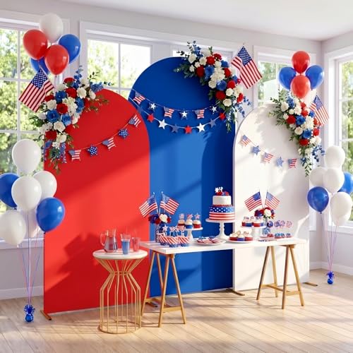 Image of SoarDream Independence Day Arch Backdrop Cover 6FT 6.6FT 7.2FT Set of 3 Spandex Fitted Arch Wall Stretchy Backdrop Covers for 4th of July Decorations Festival Party Stand