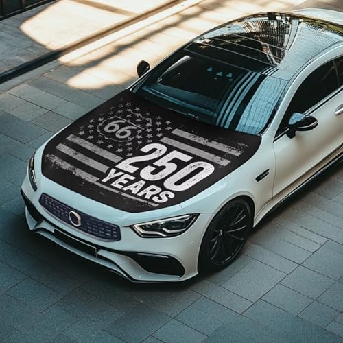Image of Black American Flag Car Hood Cover 4th of July Car Hood Cover Wrap Stretch Car Bonnet Banner 250 Years Patriotic Automotive Hood Covers Car Sedans Accessory Decorative Universal Fit