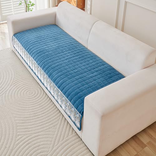 Image of HOKIPO 'BelleLace Series' Imperial Milk Velvet Sofa Cover Mat for 1 Seater Sofa, Lace Design, Celadon Blue (AR-5962-BL*1)