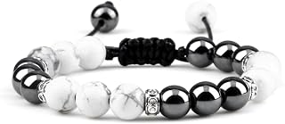 Pulsera trenzada de piedra hematita de 8 mm para hombre, cuentas de piedra de ojo de tigre, aleación espaciadora, regalo de joyería, color blanco