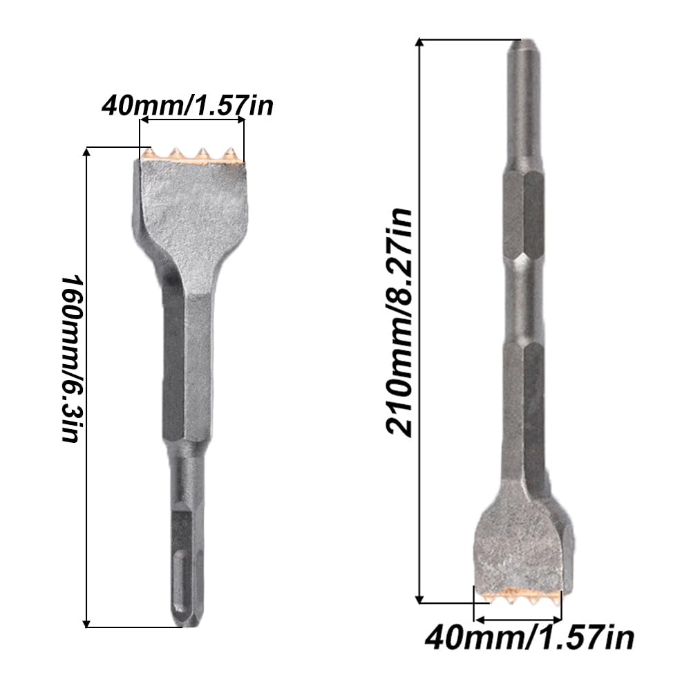 2pcs Tuckpointing Mortar Raking Bit, Hexagonal & Square Shank Brick Removing Bit 4 Tips Spade Scraping Chisel for Concrete Tile Masonry - Image 2