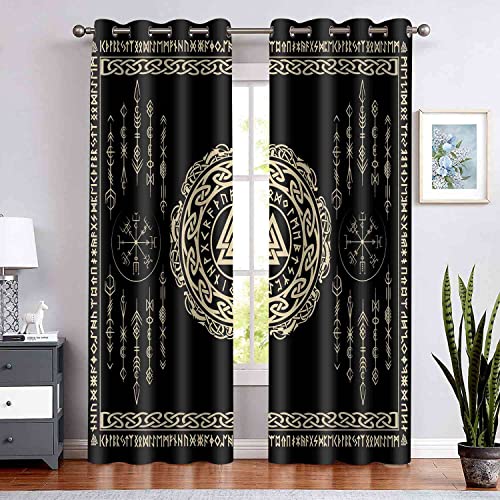 BSPPTI Cortinas escandinavas con estampado de vikingos nórdicos, cortinas escandinavas para oscurecer la habitación, aislamiento térmico, cortinas opacas para sala de estar, dormitorio, 42 x 84