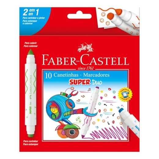 Canetinha Hidrográfica com Carimbo, Faber-Castell, Super Duo, DUO150610, 10 Cores