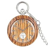 HUIBBGO Reloj de bolsillo vintage para hombre y mujer, reloj de bolsillo de cuarzo de madera, maravilloso reloj de bolsillo con esfera redonda, práctico reloj de aleación con colgante de plata, regalo