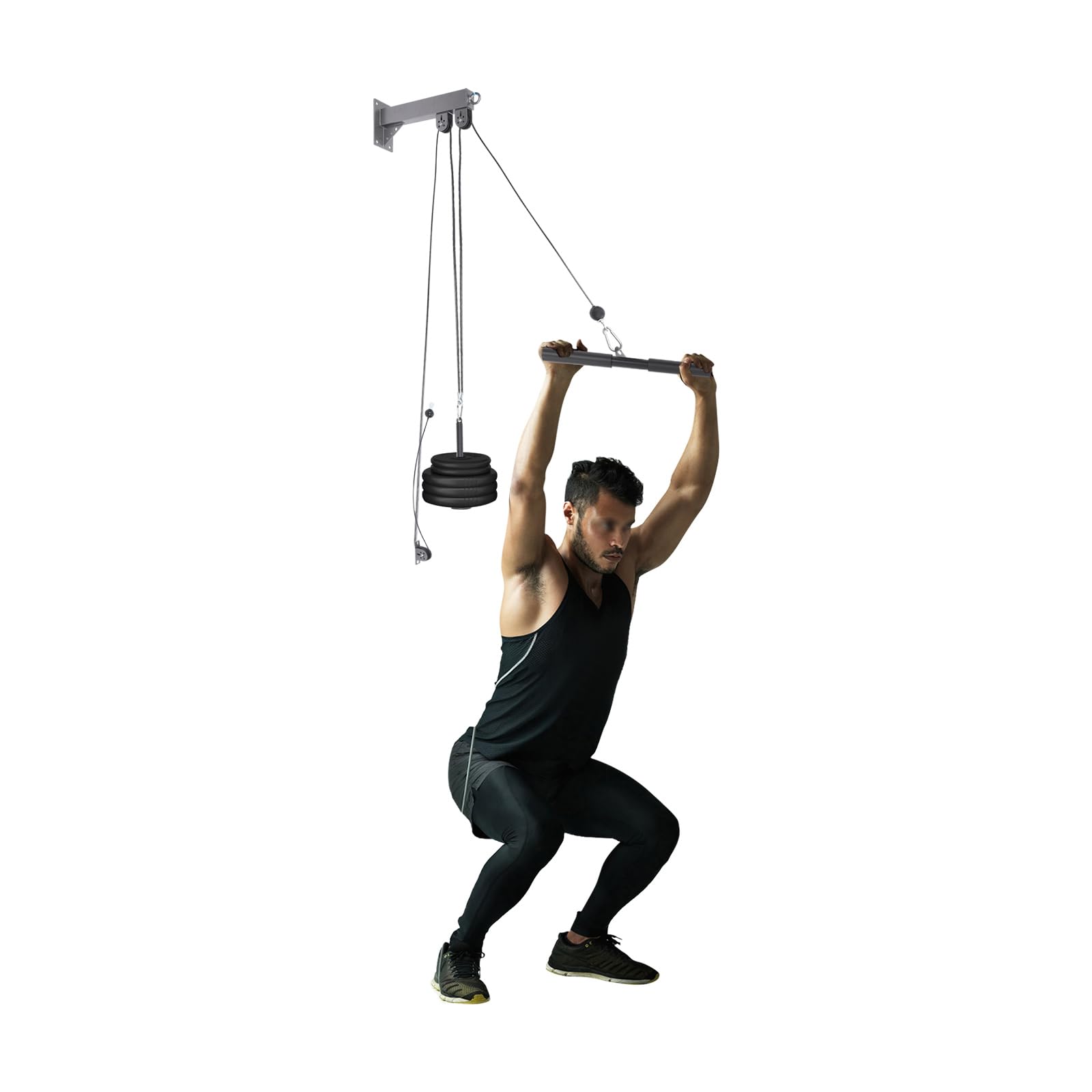 Juego de cables de fitness para montaje en pared, 150 kg, capacidad de carga para entrenamiento en casa, ejercicios, brazo, espalda, hombro, entrenamiento, color negro, ahorra espacio