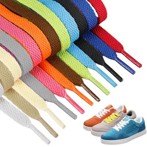 12 Pairs Flat Trainer Shoelaces,Flat Colored Shoelaces,8mm Wide Shoe Lace for Sneakers,Durable Sports Shoes Lace Replacement Boot Laces,for Men Women Adults Kids Walking Running(12 colors,124cm long)