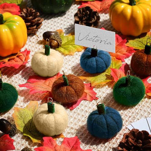 Groodo 8 Pieces Fall Decor Felt Pumpkin Place Card Holder, Thanksgiving Fall Name Card Holder Perfect for Thanksgiving Table Decor, Fall Themed Weddings, Bridal Brunches