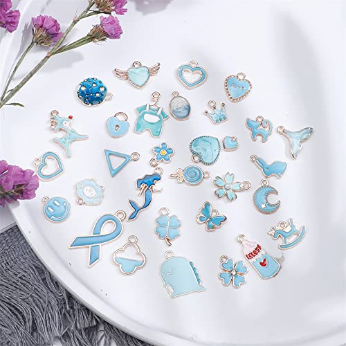 Hofar 30 Pieces Assorted Gold Plated Handmade Simulation Leaf Heart Green Purple Pendant Charms 30 Designs Pendant Charm Pendant Diy For Earrings Necklace Bracelet Jewelry Making And Crafting (Blue) #TOP2