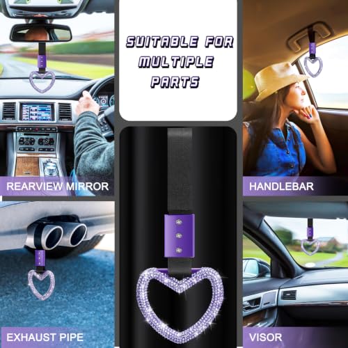 Image of Fabbay Bling Car Accessories Bling Heart Handle Ring Car Accessory for Women Hearts Strap Drift Charm Rear Bumper Warning Ring Decoration for Auto Bus Interior Exterior (Light Purple,Heart Style)
