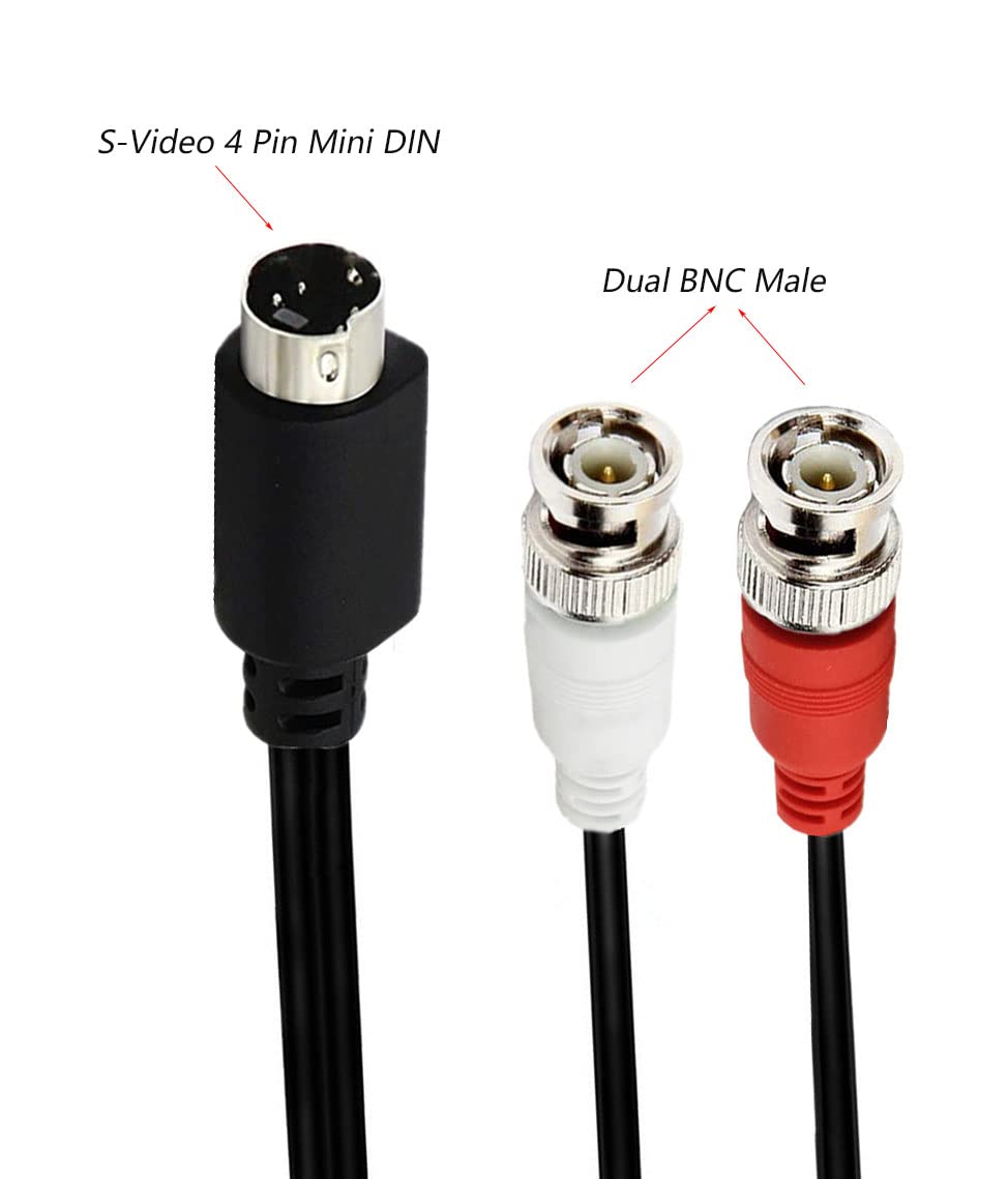 S-Video 4-pinowy kabel rozdzielacz BNC do BNC, mini DIN 4-pinowy męski S-Video męski 2 złącza rozdzielacza Y BNC (4-pinowy męski podwójny BNC męski 1,5 m/5 stóp)