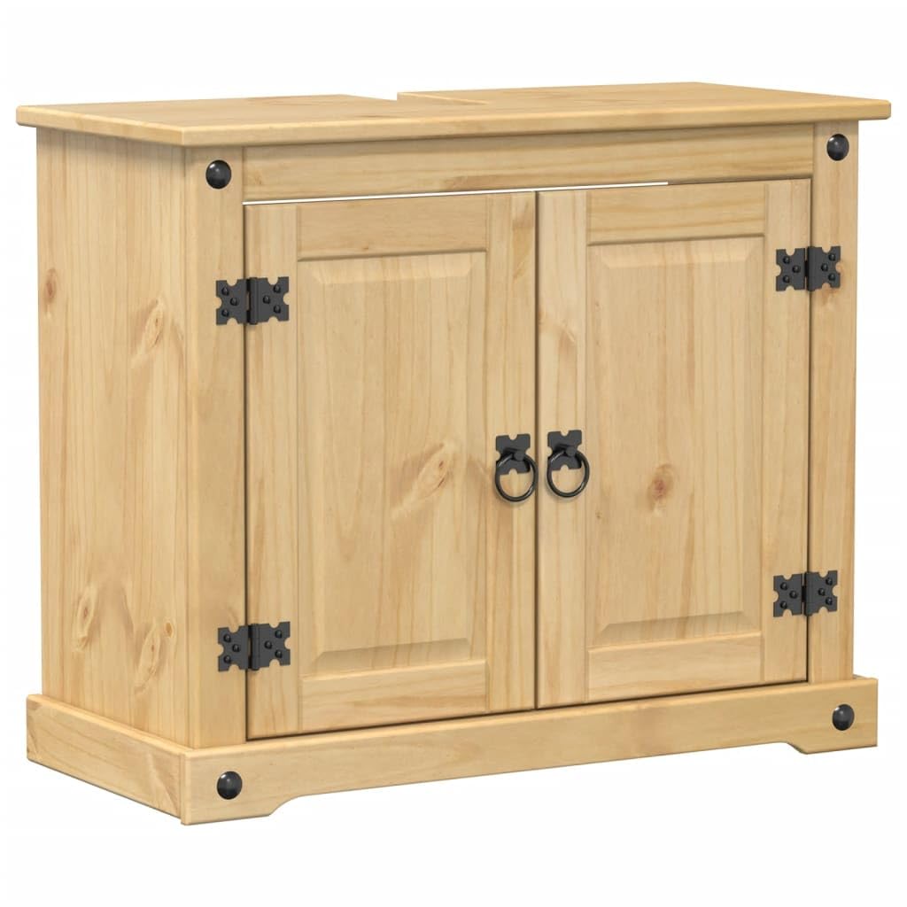 Armario para Lavabo de Baño de Madera Maciza de Pino con Tiradores de Metal y Amplio Espacio de Almacenamiento para Organizar Artículos de Tocador y Productos de Higiene