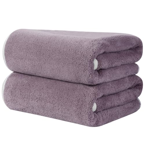 KinHwa 2er Pack Mikrofaser Handtuch, Mikrofaser Handtuch Haare, Flauschiges Mikrofaser Badetuch, Microfaser Handtücher für die Haare,Weich &Saugstark Duschtücher 50x100cm, Violett