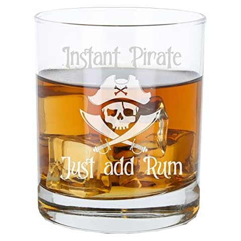 Engraved Pirate Rum Glass with Skull Design Cover