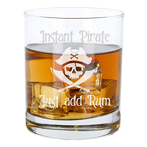Always Looking Good Verre à rhum pirate gravé « Instant Pirate Just Add Rum » - Motif crâne et os croisés - Cadeau amusant pour les amateurs de rhum -...