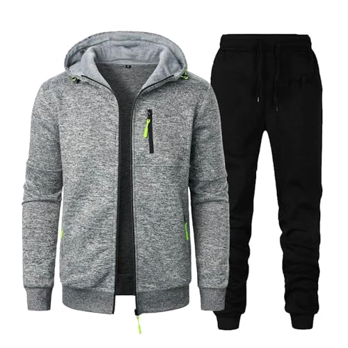 Generisch Chándal para hombre, chándal deportivo, traje de ocio, conjunto de ropa deportiva para hombre, fitness, informal, jacquard, sudadera con capucha, conjunto de cárdigan, Gris claro., S