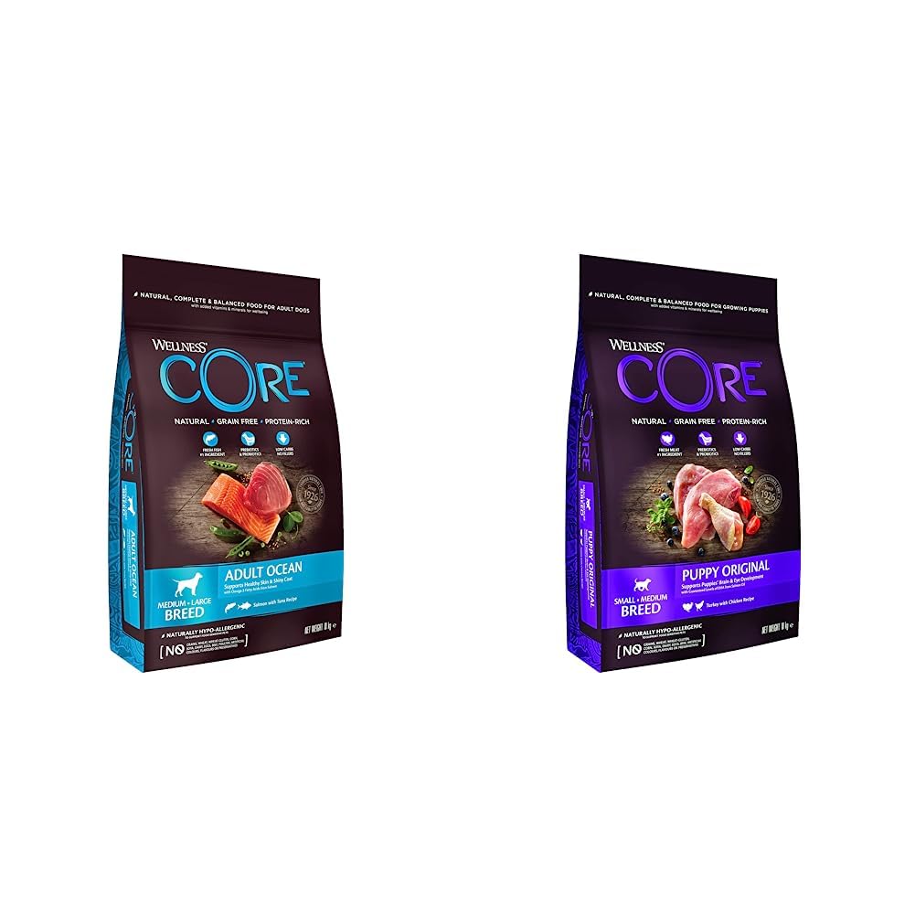 Wellness CORE Adult Ocean, Hundefutter trocken für gesunde Haut & glänzendes Fell & Puppy Original, Welpenfutter trocken für kleine & mittelgroße Welpen