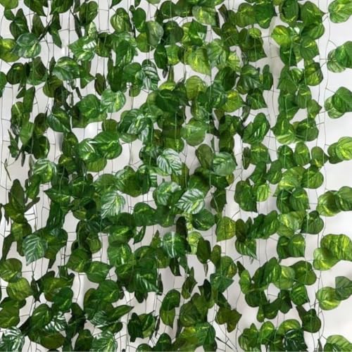 Image of Artificial Dark Green Leaf Vine Money Plant Hanging, Artificial Ivy Leaves, Artificial Creeper Leaf Vine, Artificial Ivy Foliage, Ivy Wall Decor,Roof Decor | Each Plant 6 Feet- 4 Pcs