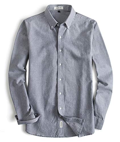 MUSE FATH Men's Oxford Dress Shirt-Cotton Casual Long Sleeve Shirt-Button Down Point Collar Shirt-Light Grey-M