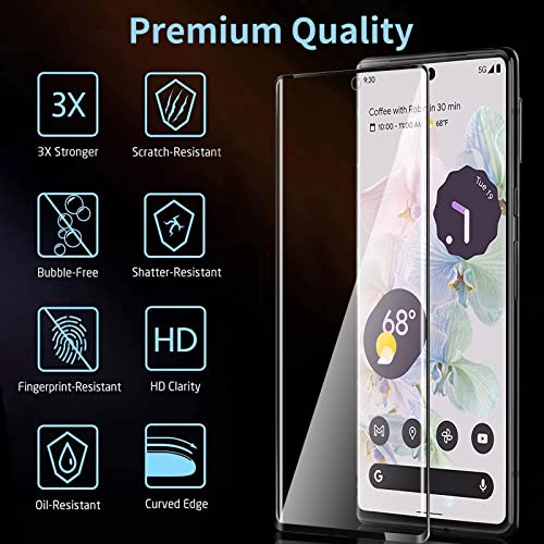[3+1 Pack] for Google Pixel 6 Pro Screen Protector, 9H Tempered Glass, Ultrasonic Fingerprint Compatible, 3D Curved, HD Clear Scratch Resistant for Google Pixel 6 Pro 5G Glass Screen Protector by Arshek - Image 2