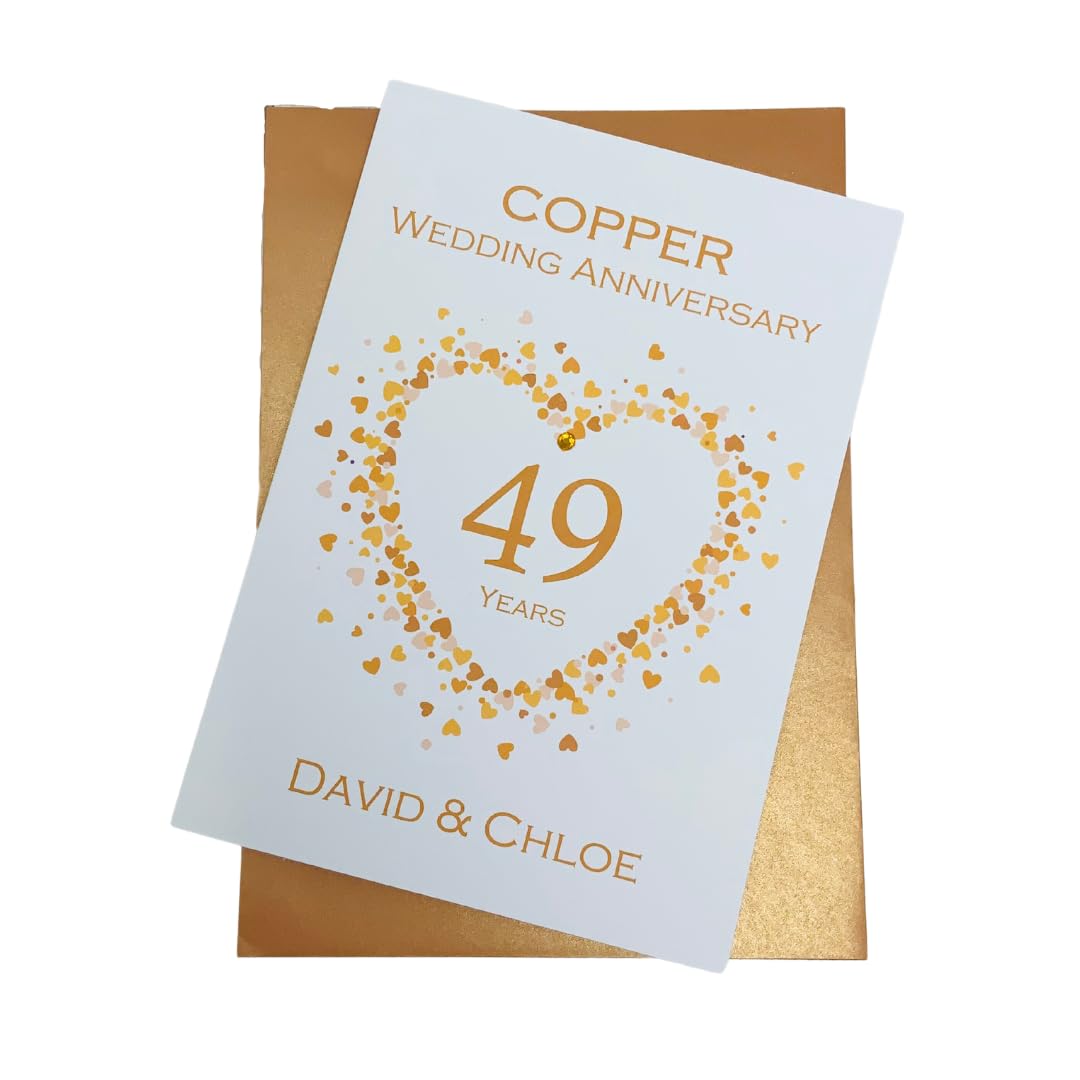 49th Wedding Anniversary Card - Copper 49 Year Forty Ninth Anniversary Greeting Card, Personalised Gift for Wife, Husband, Parents, Couple Friends - Various Designs (Love Heart) — image 1