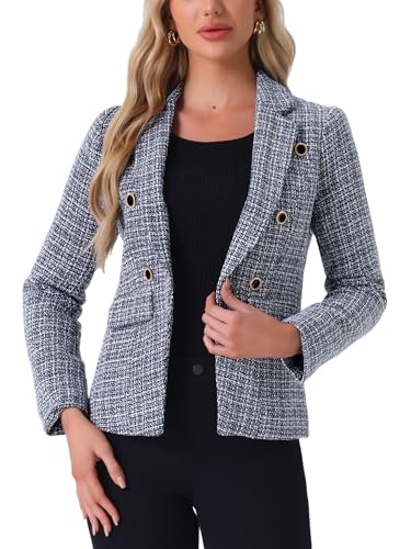 Allegra K Women's Elegant Plaid Jacket Long Sleeve Open Front