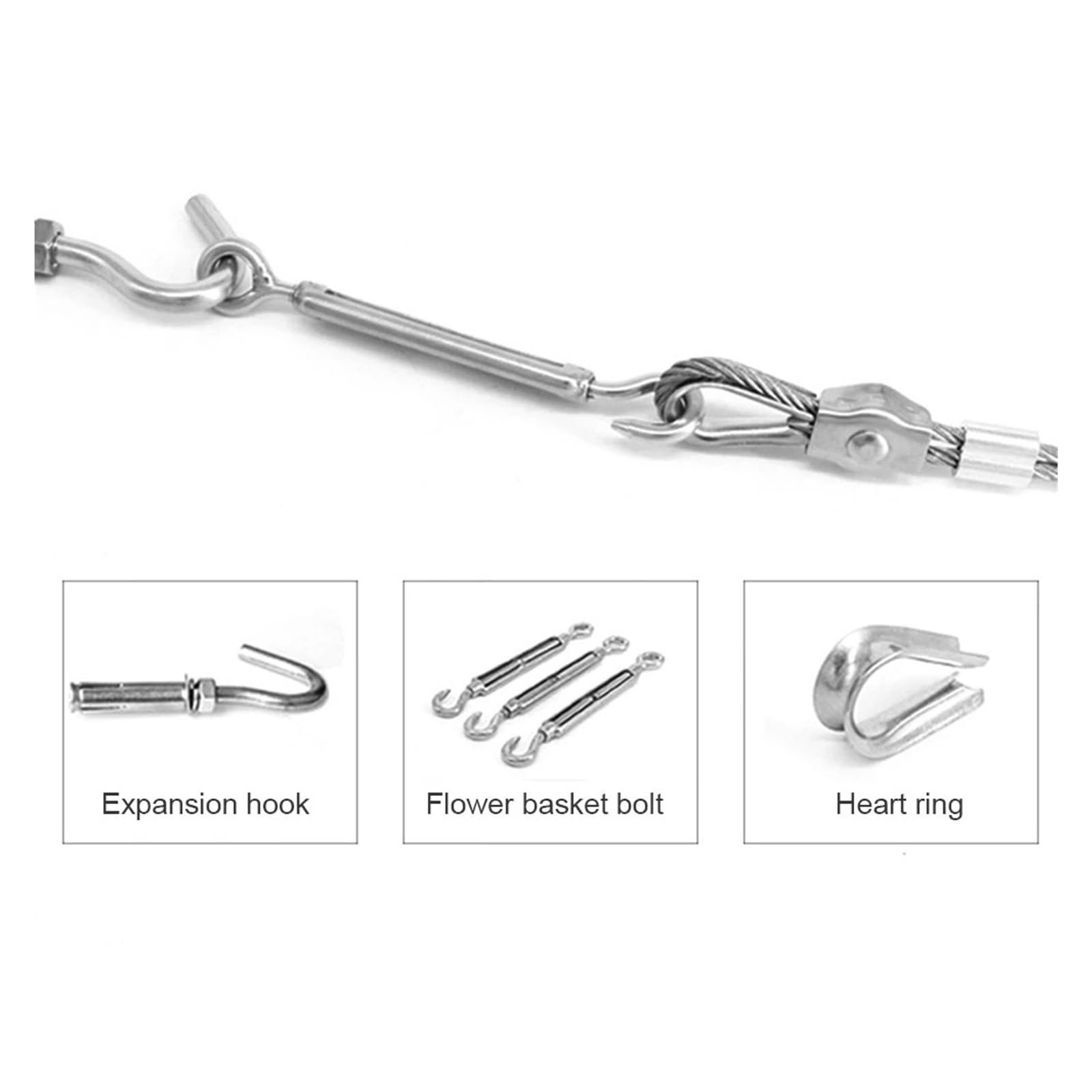 Tensor de Tensor Ajustable de Gancho y Ojo, Tensor de Acero Inoxidable, Gancho de Ajuste, Tornillo de Ojo, Tensor de Cable, Conector de Tornillo de Cable Apretado(M10,5PCS)