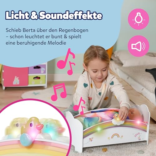 BABY born Regenbogen Bett, Puppenbett mit Regenbogenlichtern und beruhigender Einschlafmelodie inkl. Wendebettwäsche, 835999 Zapf Creation