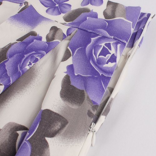 Dressever Women's Vintage A-line Printed Pleated Flared Midi Skirts Purple Flower X Small