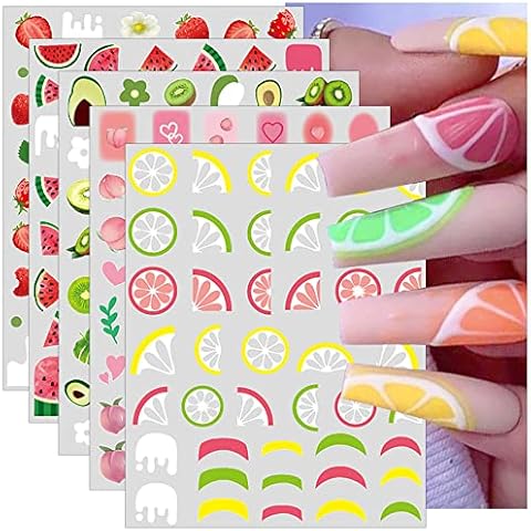 Dornail 6 Blatt Sommer Obst Nagelsticker Zitrone Erdbeere Pfirsich Wassermelone Avocado Kirsche Nagelaufkleber Selbstklebend Nagel Aufkleber Nail Art Stickers Nageldesign Nagelkunst Nägel Dekoration Cover