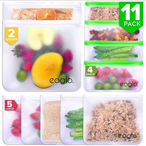 eoglo Reusable Storage Bags (11 Pack) | to Go + Store + Freeze