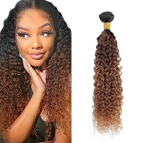 T1B430 Curly Wave Human Hair Bundles Ombre Brown 24 Inch 3 Tone Brown 1 Bundles Human Hair Extensions 100 Gram Per Bundle Unprocessed Virgin Double Weft