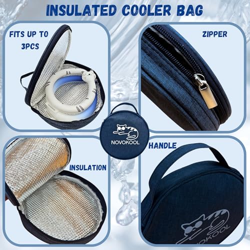 2 Pack Neck Cooling Tube with Insulated Bag - Reusable Ice Ring Neck Cooler Indoor Outdoor - Wearable Cooling Wrap - Relief for Summer and Hot Flashes - Ice Ring Freezes Under 64℉(Cat+Blue)