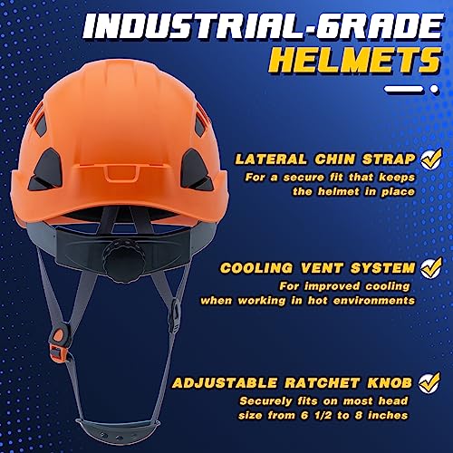 Lohaswork Safety Hard Hat Ansi Z89.1 Approved,Adjustable Vented Safety Helmet,6-Point Suspension,Construction Forestry Aborist Work(04Orange) #TOP5