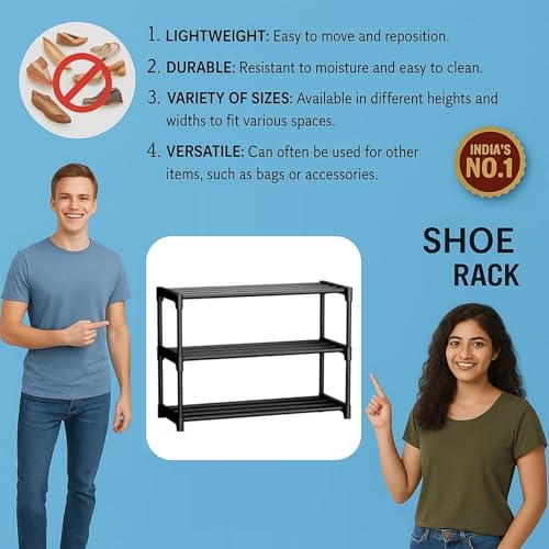 Image of NextZen Shoe Rack 3 Layer, Multipurpose Shoe Stand & Organizer Rack | Premium Plastic Multipurpose Shoe, Cloth & Book Storage Shelf for Home, Balcony, Living Room & Workspace