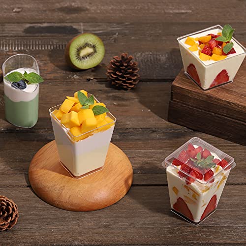 Eupako 100 Pack 5 oz Square Clear Plastic Dessert Cups with Lids and Spoons, Small Clear Plastic Tumbler Cups Set, Great for Desserts, Appetizers, Puddings, Mousse by Eupako - Image 6