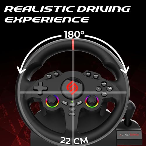 Image of SUBSONIC Superdrive 220RSX Racing Wheel Switch 2 /Switch PS4 PC Xbox Series | Steering Wheel, Dual Joysticks, Pedals, Gear Shifter for GTA 6 & Farming Simulator - Vibration, Diameter 22 cm, Rotation 180