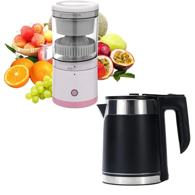 drumstone combo c137 - wireless rechargeable citrus juicer, orange squeezer for travel & kitchen purposes & stainless steel electric kettle 1.8l - a gift set (with 15-year warranty)