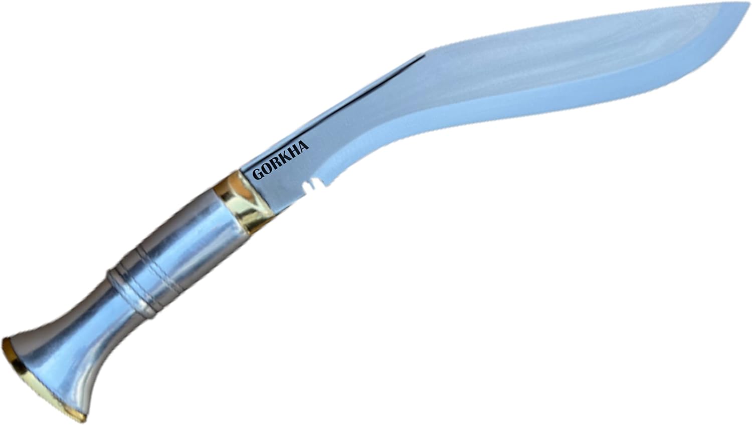 Gorkha Chitlange Kukri Knife With Sheath & 2 Small Knives, Carbon Steel 10.5 IN Fixed Blade, Overall 16 IN (Hiking, Bush crafting, Camping, Indoor & Outdoor) Hand-Hammered In Nepal