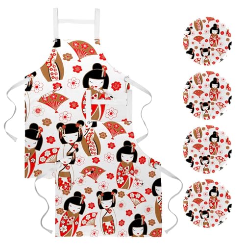 Lot de 2 tabliers de cuisine à motif poupées japonaises pour la pâtisserie