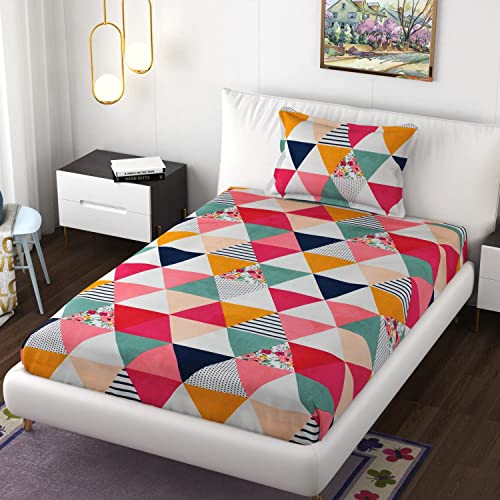 Image of Prime Collection 230 TC Cotton-Blend Fabric Single Sized(90x60) Inch 1 Bedsheet with 1 Pillow Covers - Single Bedsheet for Single Bed (Multi)