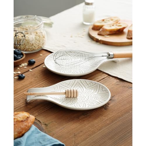 Image of Ceramic Spoon Rest for Stove Top, 7.48 Inches Spoon Holder for Kitchen Counter, Kitchen Counter Decor, Dishwasher Safe, Off-White